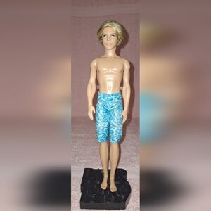 Blonde Ken with Blue Patterned Shorts